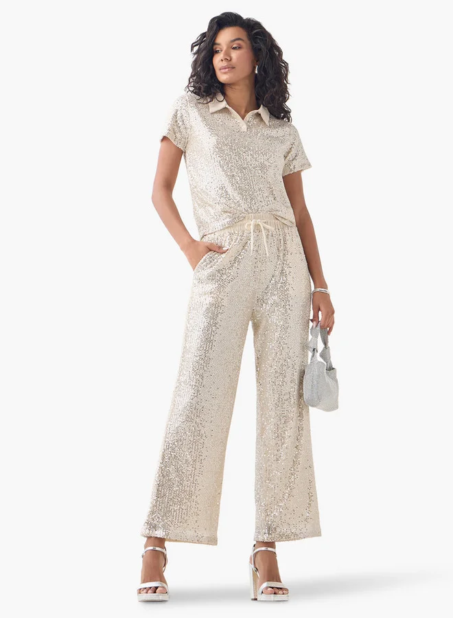 2Xtremz 2Xtremz Embellished Wide Leg Pants with Drawstring Closure