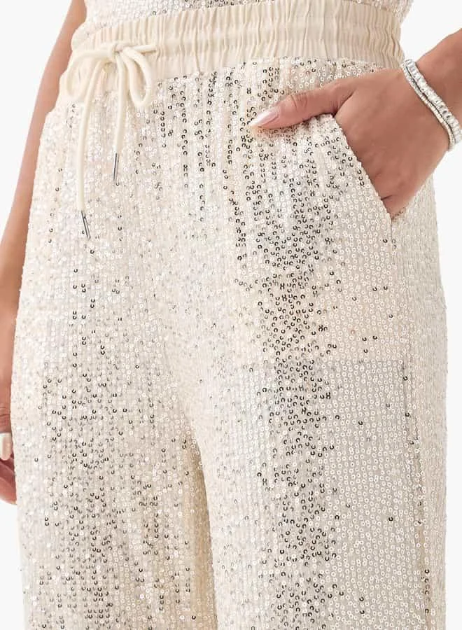 2Xtremz 2Xtremz Embellished Wide Leg Pants with Drawstring Closure