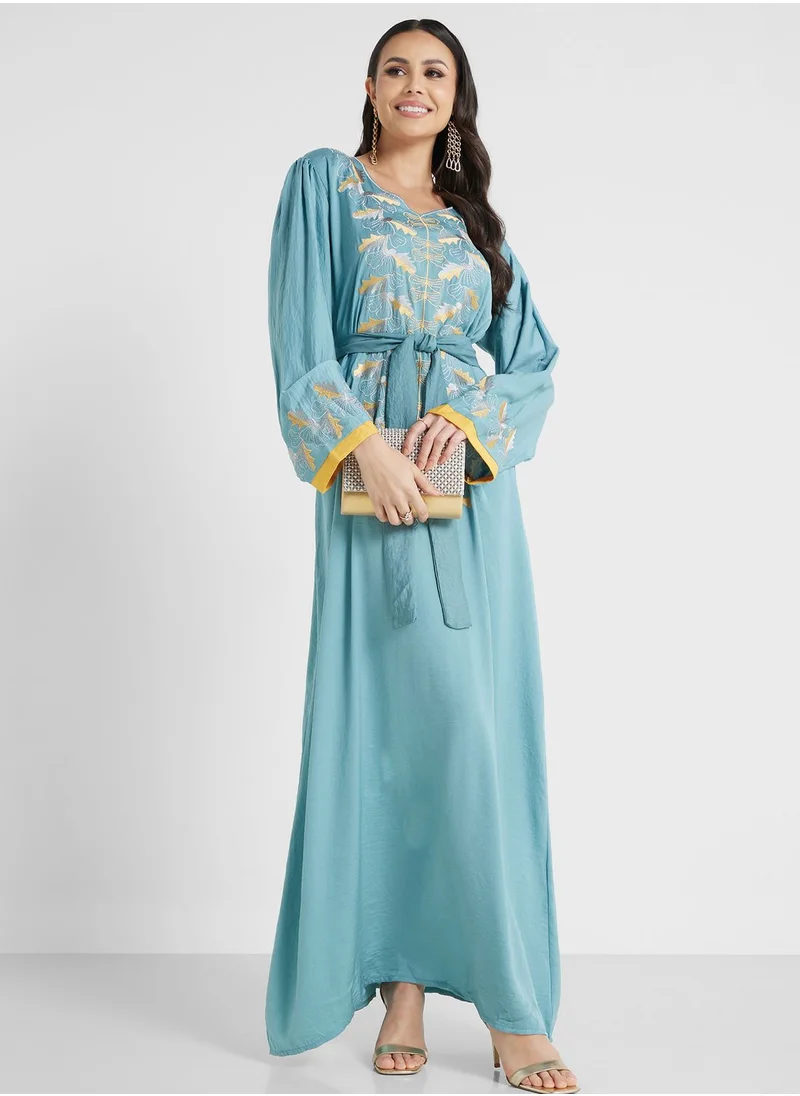 hayas closet Embroidered Belted Jalabiya