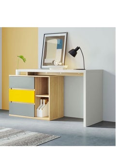 yellow + grey + white + natural wood