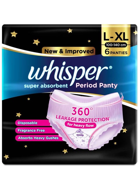 Super Absorbent L-XL Period Panty, 360 Degree Leakage Protection for Heavy Flow 6 Pcs