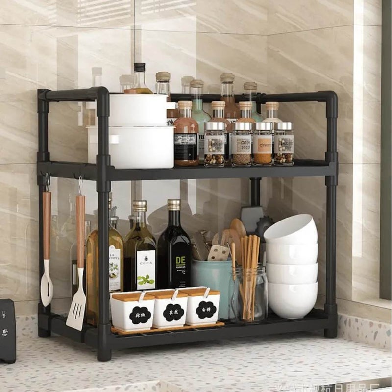 Kitchen And Bathroom 2 Tier Storage Organizer Shelf- Black