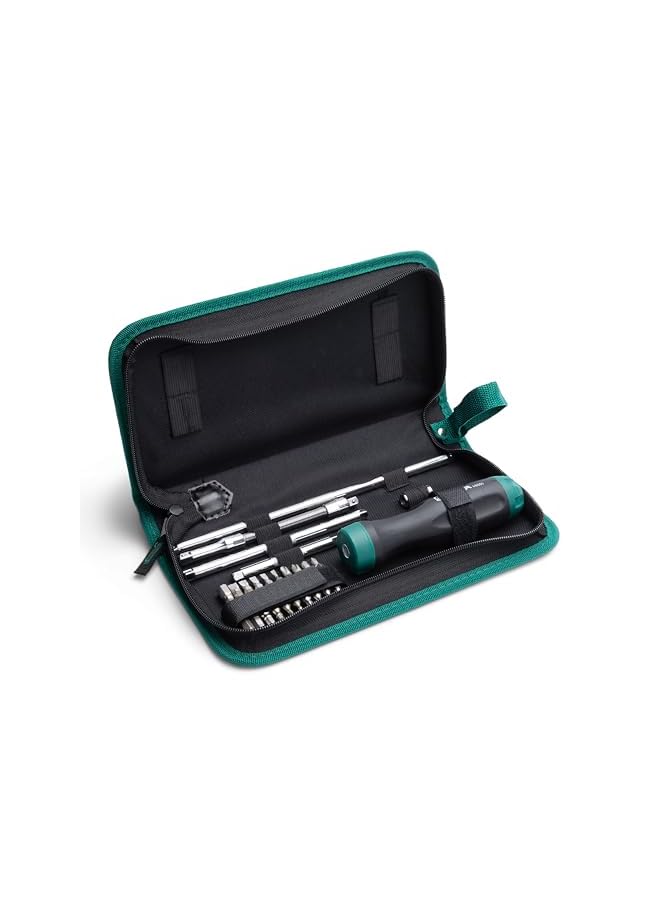 Sata 26 Piece Ratcheting Screwdriver Set With A Dual Material Green Handle And High Torque 45 Tooth Ratcheting Mechanism St09343Sj - Image 3