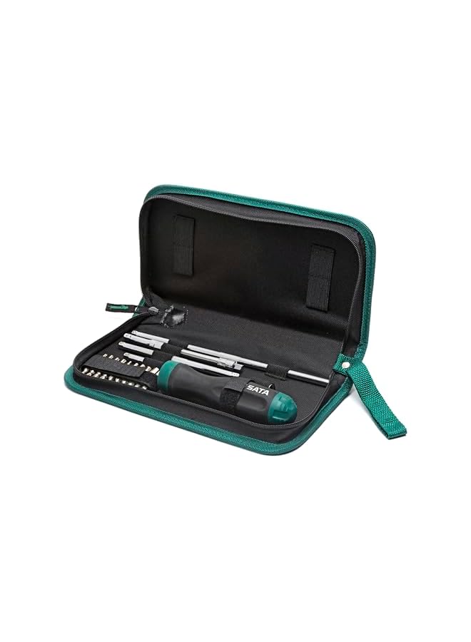 Sata 26 Piece Ratcheting Screwdriver Set With A Dual Material Green Handle And High Torque 45 Tooth Ratcheting Mechanism St09343Sj - Image 4