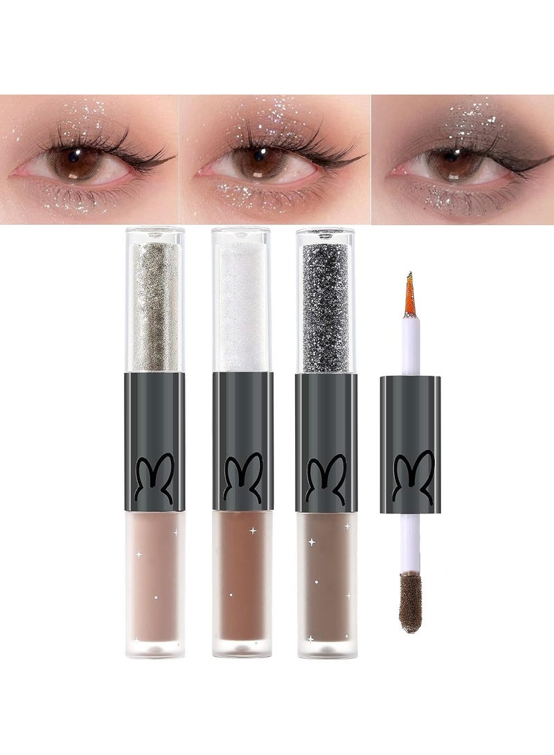 SYOSI Liquid Glitter Matte Eyeshadow Liquid Glitter Eyeliner and Matte Cream Eyeshadow 2 in 1, Quick Drying Easy to Apply Long Lasting Korean Shimmer Matte Eyeshadow Eye Makeup - Image 1