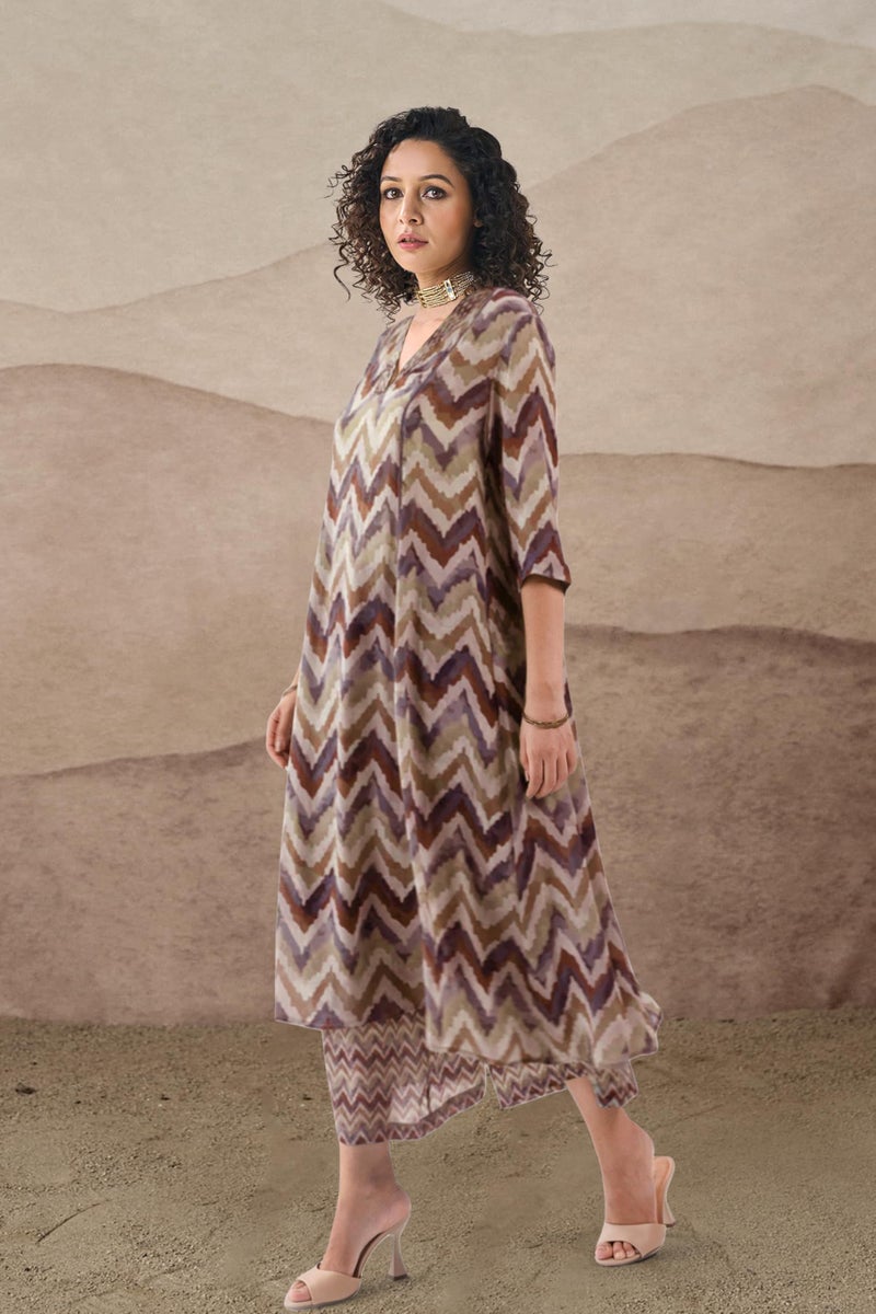Toochki Dress for Women | Kurti Set for Women's | Anarkali Fit & Flared Kurtas for Woman | Cotton Kurtis for Woman's | Kurta with Palazzo | Ethnic Salwar Suits Sets Dress Brown - Image 4