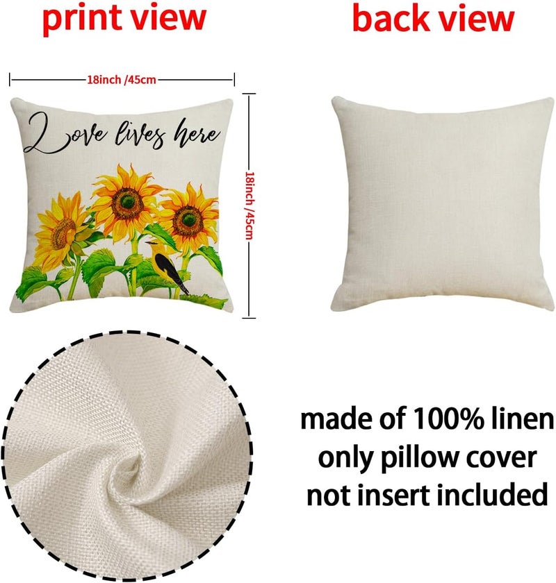 F Finerease Farmhouse Yellow Floral Throw Pillow Cover - 18 x 18 Summer Sunflower Throw Pillow Case - 4 Pack Linen Square Pillow Cushion Cover, Great for Couch,Patio,Chair,Livingroom,Outdoor and More Home Decor - Image 2