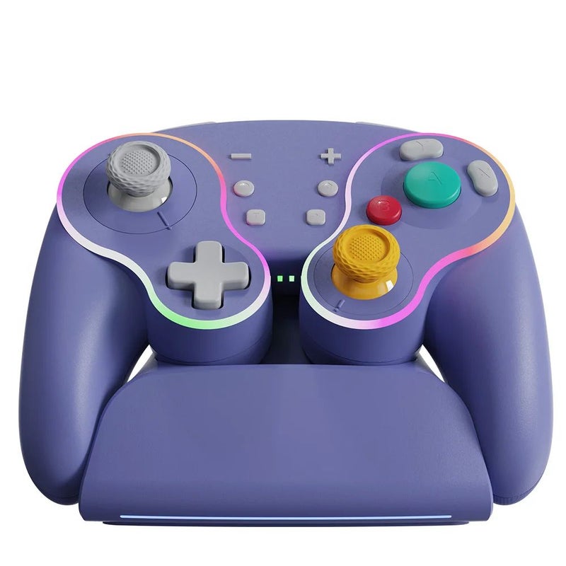 LinYuvo Ks62 Wireless Controller with Charging Dock for PC Switch / Lite / Oled and Android, Retro GameCube Buttons, Purple - Image 1