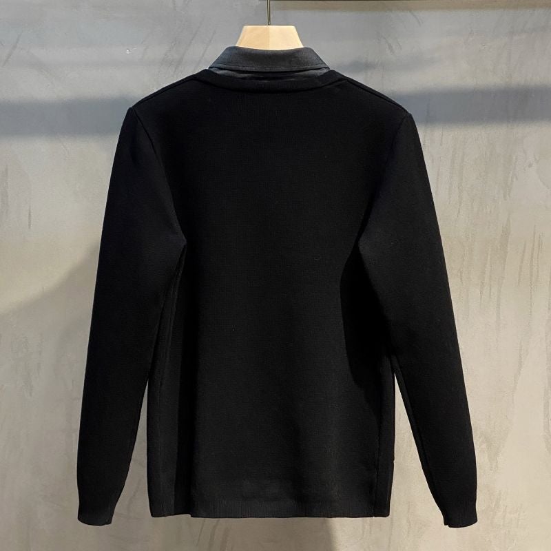 Fall/Winter 2021 Fake Two-Piece Men'S Knitted Cardigan Fashion Trendy All-Match Shirt Collar Adult Men'S Black Long Sleeve - Image 4