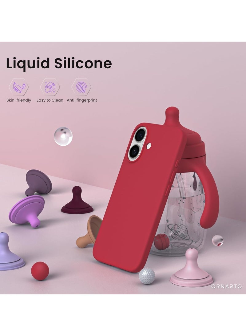 متوافق مع جراب iPhone 16 مقاس 6.1 بوصة من السيليكون السائل النحيف 4 طبقات من مطاط الجل الناعم المقاوم للصدمات مع بطانة من الألياف الدقيقة المضادة للخدش (أحمر) - Image 2