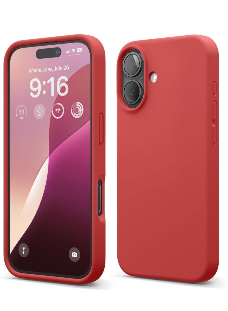متوافق مع جراب iPhone 16 مقاس 6.1 بوصة من السيليكون السائل النحيف 4 طبقات من مطاط الجل الناعم المقاوم للصدمات مع بطانة من الألياف الدقيقة المضادة للخدش (أحمر) - Image 1