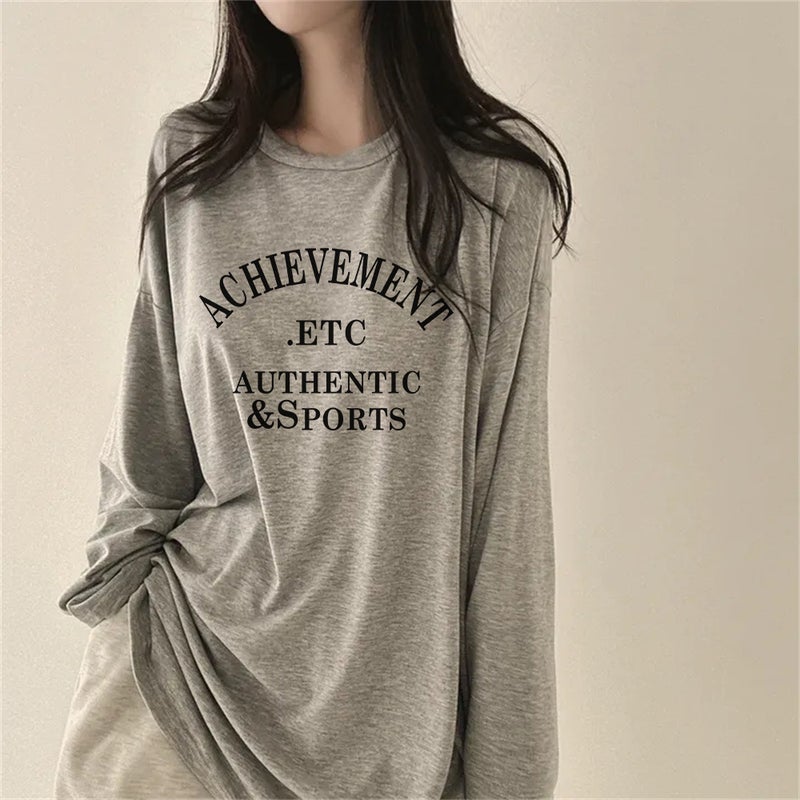 Korean Style Ins Trendy Brand T-Shirt Women'S Loose Student Outer Wear Mid-Length 100 Cotton Autumn Mid-Length - Image 3