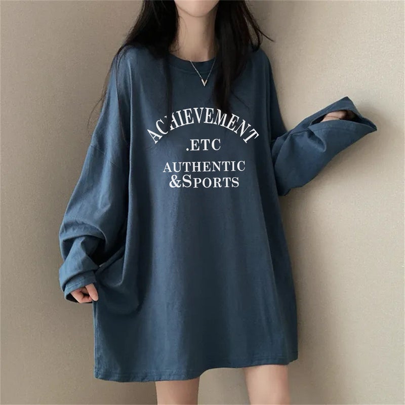Korean Style Ins Trendy Brand T-Shirt Women'S Loose Student Outer Wear Mid-Length 100 Cotton Autumn Mid-Length - Image 1