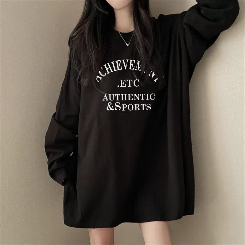 Korean Style Ins Trendy Brand T-Shirt Women'S Loose Student Outer Wear Mid-Length 100 Cotton Autumn Mid-Length - Image 5