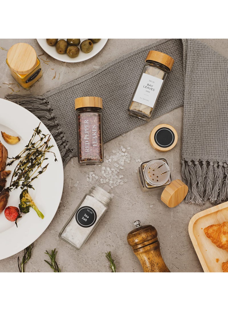 Bukela 24 Pcs Glass Spice Jars with Bamboo Lids, 4 oz Glass Jars with Minimalist Farmhouse Spice Labels Stickers, Collapsible Funnel, Seasoning Storage Bottles for Spice Rack, Cabinet, Drawer - Image 5