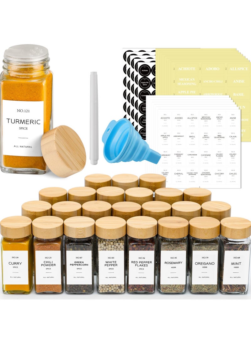 Bukela 24 Pcs Glass Spice Jars with Bamboo Lids, 4 oz Glass Jars with Minimalist Farmhouse Spice Labels Stickers, Collapsible Funnel, Seasoning Storage Bottles for Spice Rack, Cabinet, Drawer - Image 1