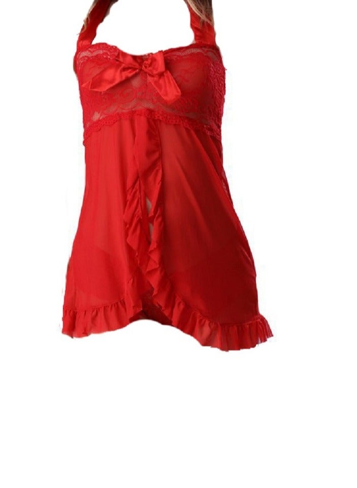 Women Lace Halter Front Open Sleepwear  Dress  - Image 2
