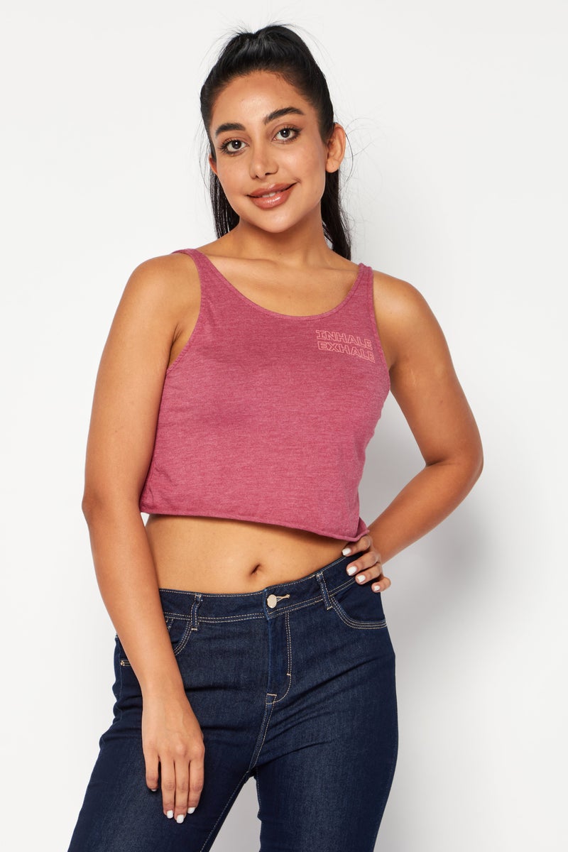 RUNWAY Women Round Neck Sleeveless Plain Tank Top, Burgundy - Image 1