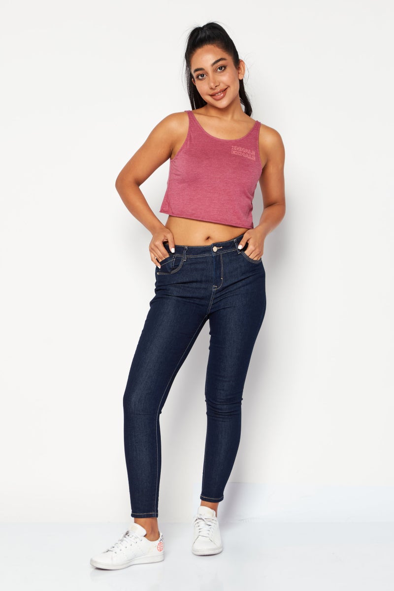 RUNWAY Women Round Neck Sleeveless Plain Tank Top, Burgundy - Image 2