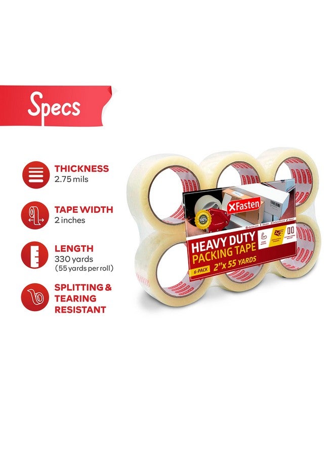 إكس فاستين شريط تغليف شفاف شديد التحمل، 2 بوصة × 55 ياردة، حزمة من 6 أشرطة تغليف شفافة ومقاومة للأشعة فوق البنفسجية، شريط بريدي شفاف متوافق مع لوائح البريد البريدي الأمريكية - Image 4