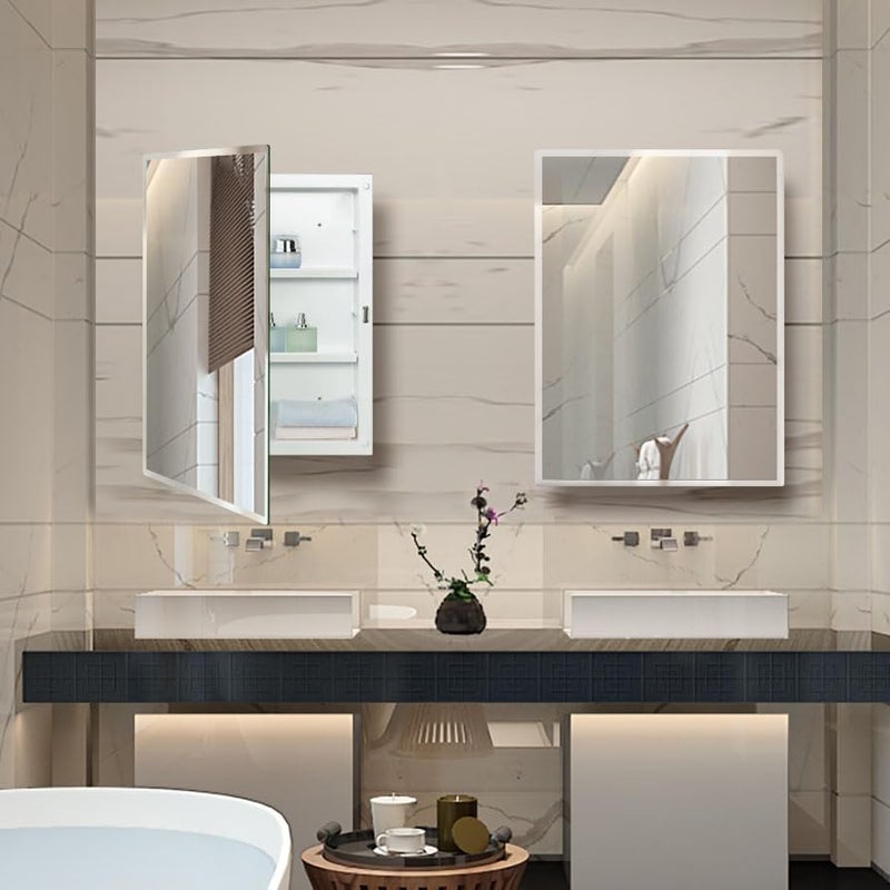 IDYLLOR Plastic Bathroom Medicine Mirror Cabinet 16 x 22 inch, Surface and Recessed Mount, Beveled Edge Mirror - Image 4