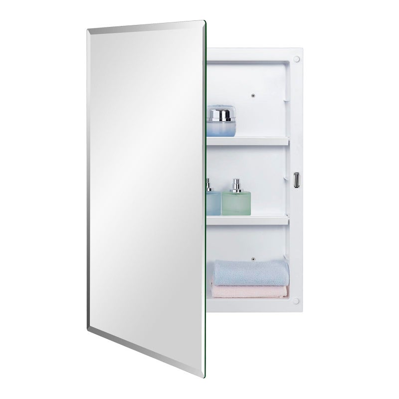 IDYLLOR Plastic Bathroom Medicine Mirror Cabinet 16 x 22 inch, Surface and Recessed Mount, Beveled Edge Mirror - Image 1