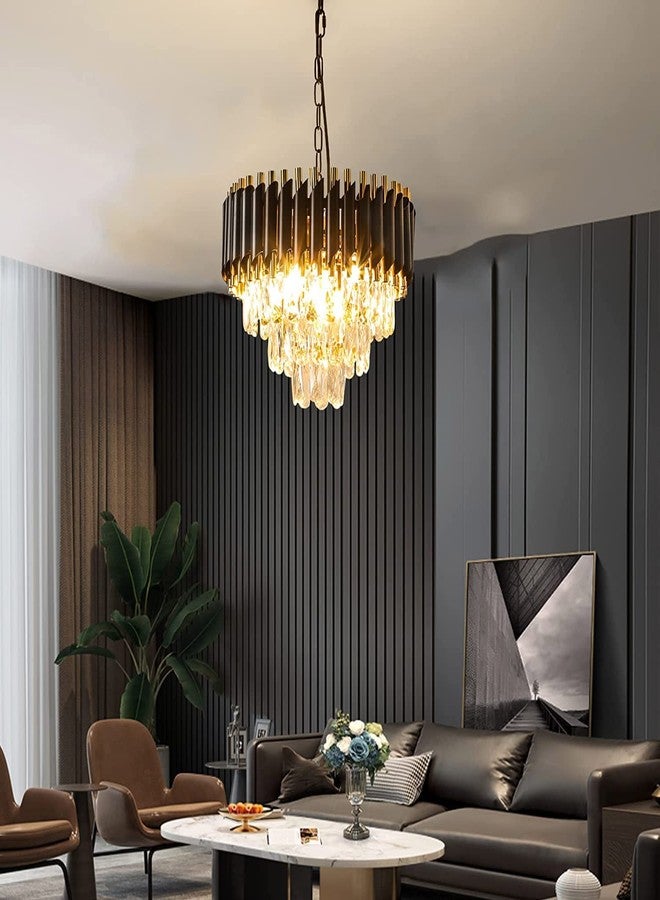 DarkVision Adjustable Stylish Led Chandelier with K9 Crystals Droplets Black and Gold Luxury Lighting Fixture Ideal for High Ceilings, Hallways, Foyers and Dining Room (400MM) - Image 2