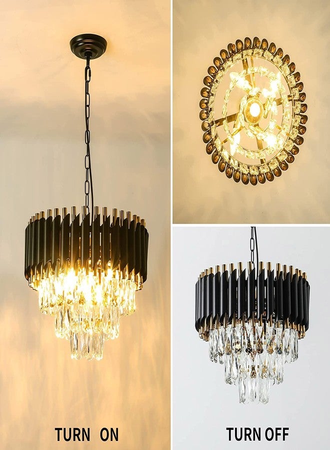 DarkVision Adjustable Stylish Led Chandelier with K9 Crystals Droplets Black and Gold Luxury Lighting Fixture Ideal for High Ceilings, Hallways, Foyers and Dining Room (400MM) - Image 5