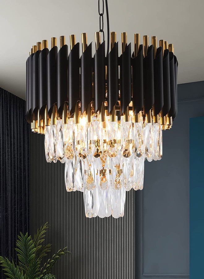 DarkVision Adjustable Stylish Led Chandelier with K9 Crystals Droplets Black and Gold Luxury Lighting Fixture Ideal for High Ceilings, Hallways, Foyers and Dining Room (400MM) - Image 1