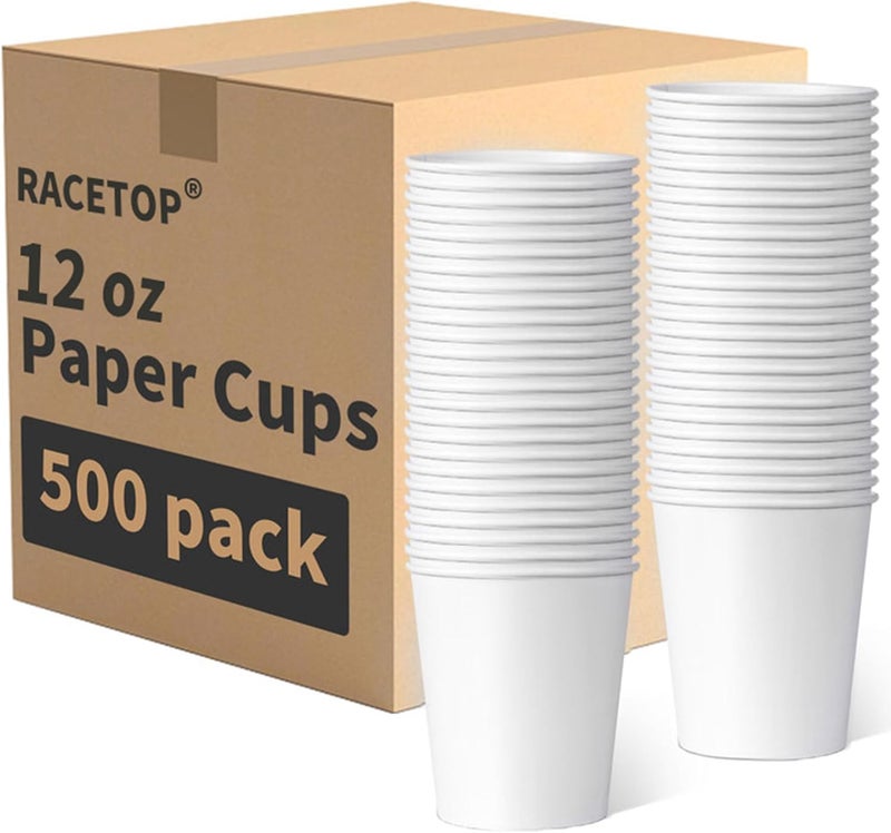 RACETOP 500 عبوة أكواب قهوة قابلة للتخلص 12 أونصة، أكواب ورقية 12 أونصة، أكواب ساخنة، مثالية للمشروبات الساخنة، القهوة (أبيض) - Image 1