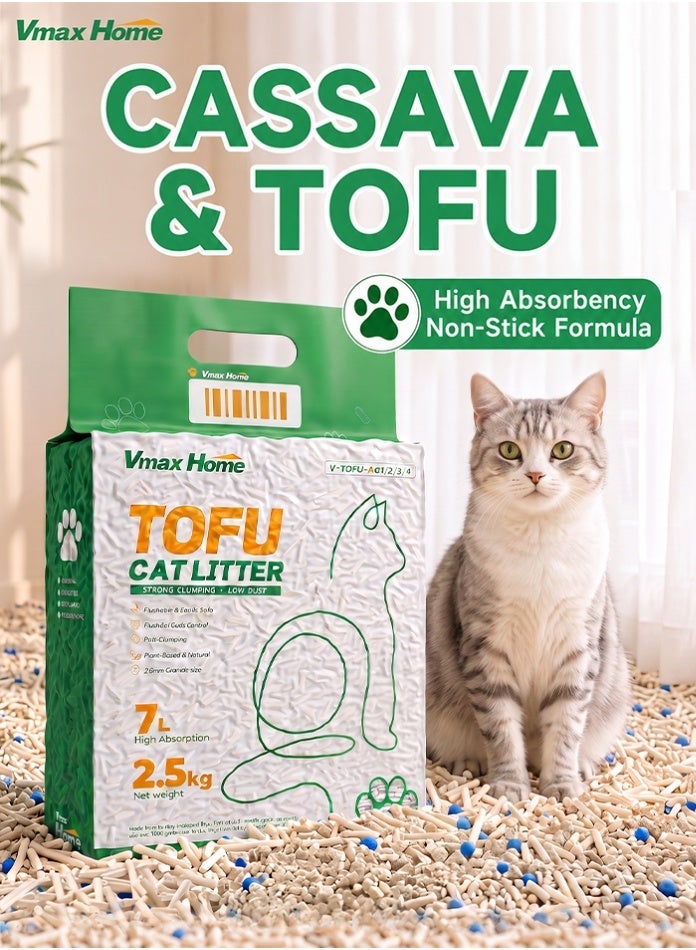 Vmax Home 2.5kg, 7L, 1 Pack Cassava and Tofu Cat Litter, Fast Clumping, Low Dust, Odour Control, High Absorbency, Non-Stick Formula for Easy Scooping, Soft on Paws - Image 1