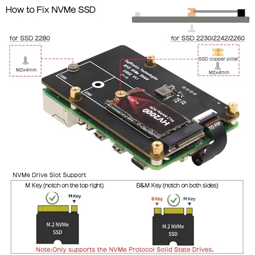Geekworm X1002 PCIe to M.2 HAT NVMe SSD PIP PCIe Peripheral Bottom Board for Raspberry Pi 5 Support M.2 2230/2242/2260/2280 SSD - Image 3