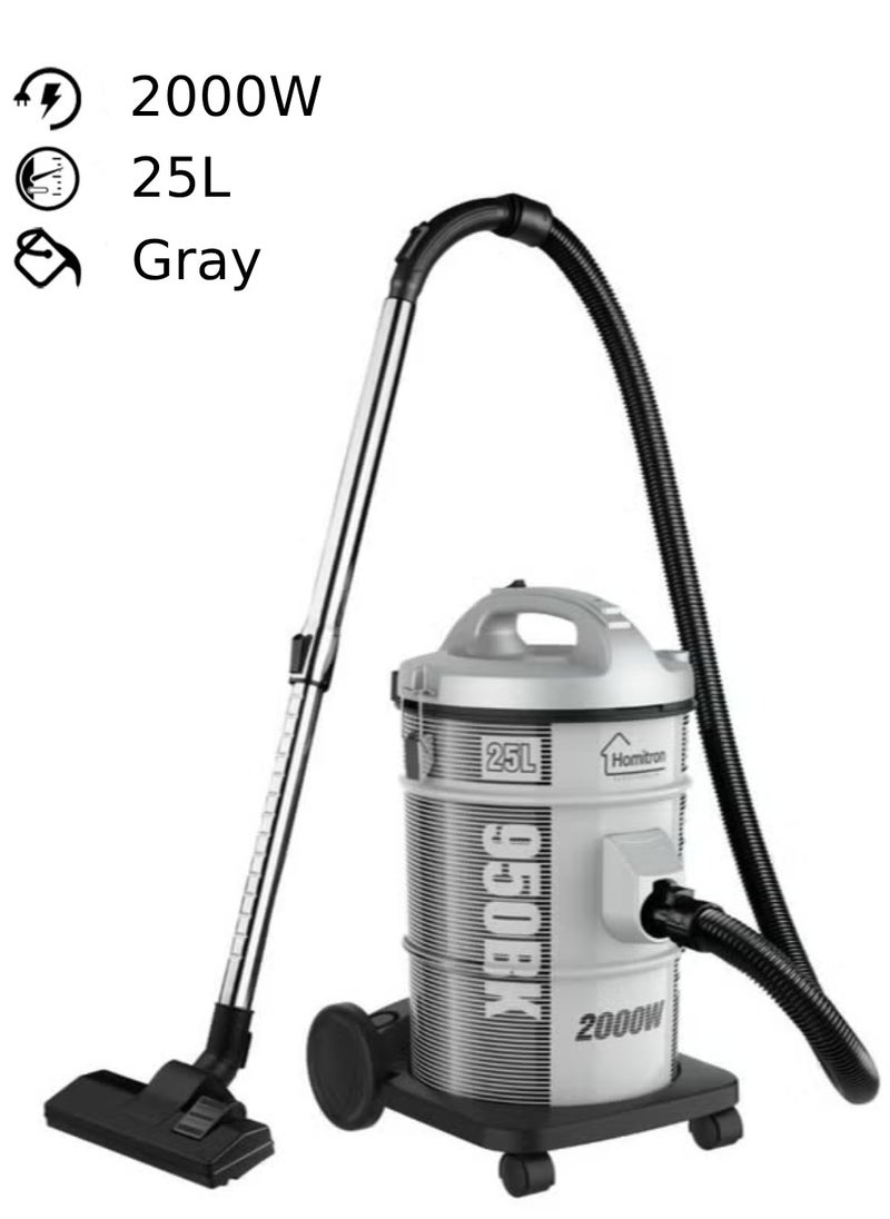 Homitron Vacuum Cleaner, 25L Dust Capacity, Metal Body, Low Noise, Telescopic Tube, Dust Full Indicator, Convenient Handle, 2000W Silver & Black HDV-25L  - Image 1