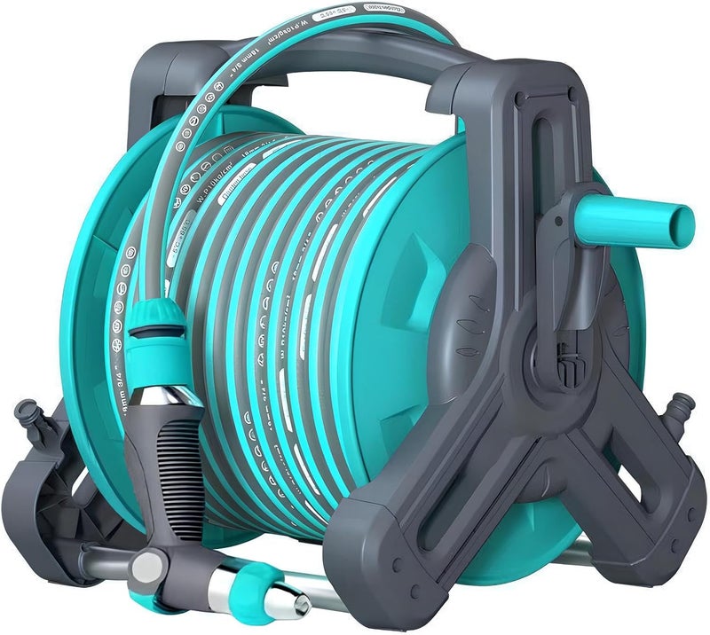HotsUAE Household Water Hose Garden Hose Reel Set, Portable Wall Hanging, 30m Hose, with Multi-Functional High-Pressure Water Gun and Water Pipe Bracket, Used for Garden Watering and Car Washing, Blue - Image 1