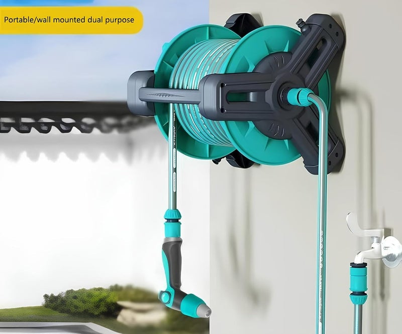 HotsUAE Household Water Hose Garden Hose Reel Set, Portable Wall Hanging, 30m Hose, with Multi-Functional High-Pressure Water Gun and Water Pipe Bracket, Used for Garden Watering and Car Washing, Blue - Image 2