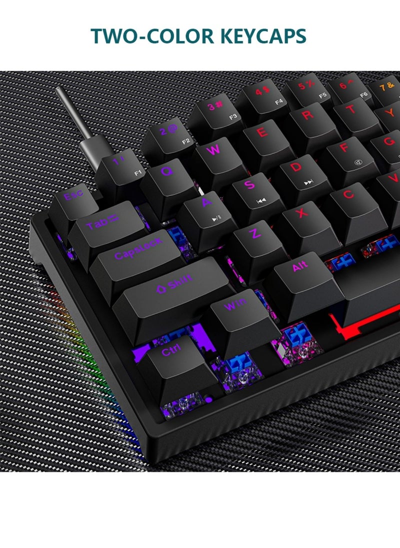 LEAVEN - Mechanical Keyboard 61 Keys PBT Translucent Dual-Color Injection Keycaps RGB Backlight Detachable Type-C 60% Wired Gaming Keyboard White/Black - Red Switch - Image 1