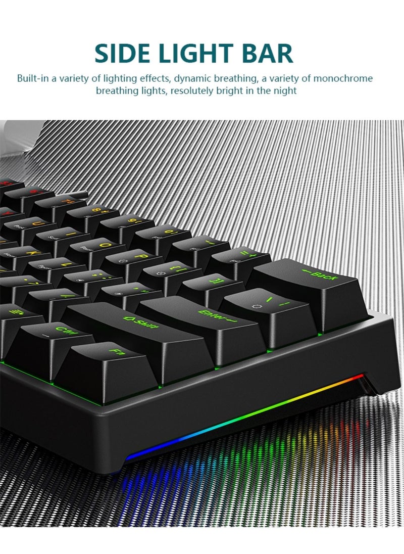 LEAVEN - Mechanical Keyboard 61 Keys PBT Translucent Dual-Color Injection Keycaps RGB Backlight Detachable Type-C 60% Wired Gaming Keyboard White/Black - Red Switch - Image 1