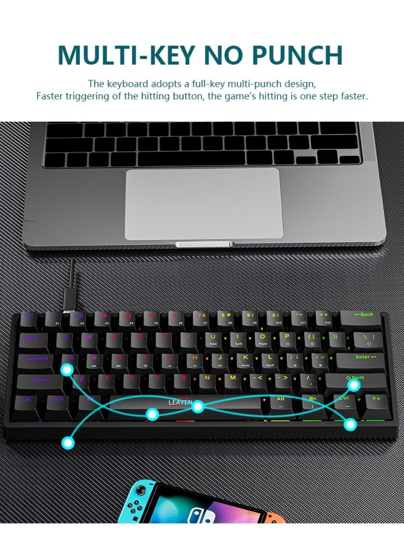 LEAVEN - Mechanical Keyboard 61 Keys PBT Translucent Dual-Color Injection Keycaps RGB Backlight Detachable Type-C 60% Wired Gaming Keyboard White/Black - Red Switch - Image 1