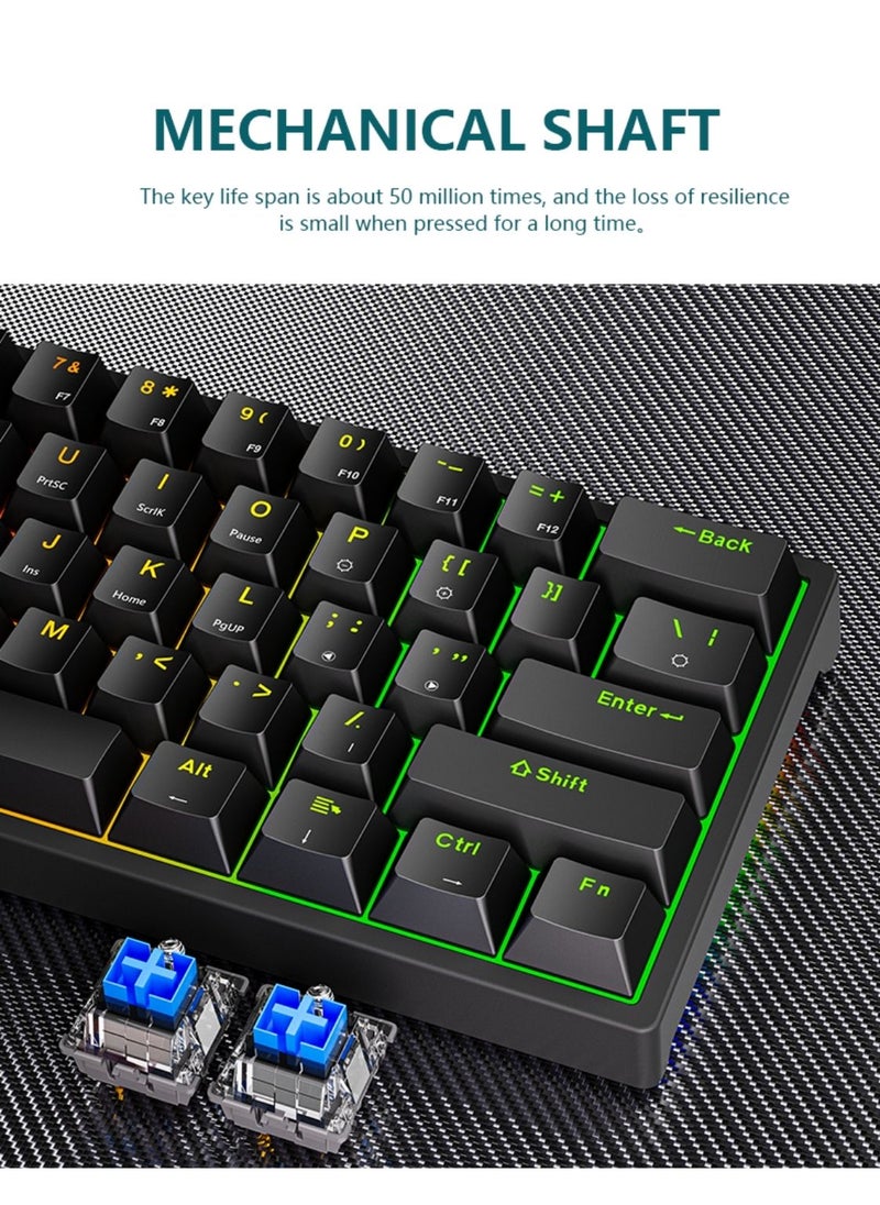 LEAVEN - Mechanical Keyboard 61 Keys PBT Translucent Dual-Color Injection Keycaps RGB Backlight Detachable Type-C 60% Wired Gaming Keyboard White/Black - Red Switch - Image 1