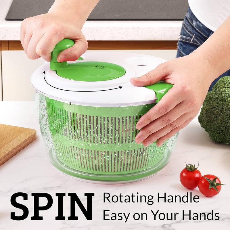 Fruit & Vegetable Dryer, Rotatable Salad Drainer for Washing Salad Fresh Lettuce with 4.5L Bowl - Large Capacity Design BPA Free