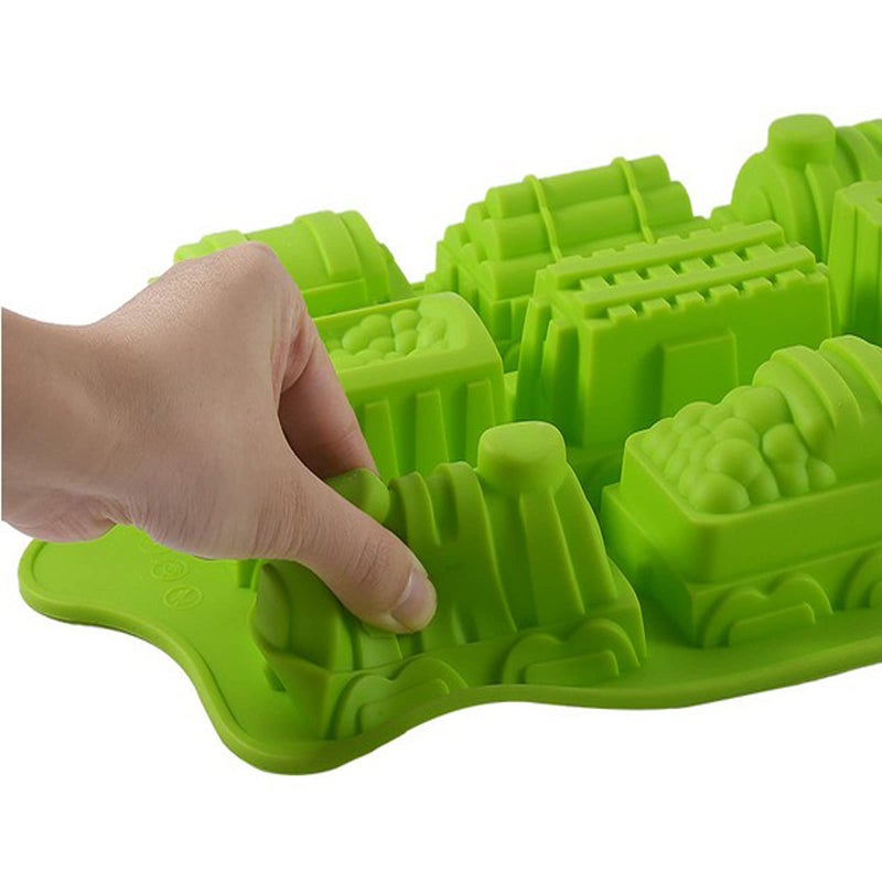 Joyeee Silicone Train Cake Mold  9 Cavity Nonstick Baking Mold for Soap Wafer Pastry Tart Pie Flan Dough Chocolate Cake Crayon Kids Shower Supplies