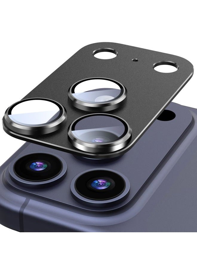 Suoman for iPhone 17 Pro Max Camera Lens Protector, [All-in-one Frosted] [Strong-Adhesion] Metal Frame Tempered Glass Camera Lens Cover-Black - Image 1