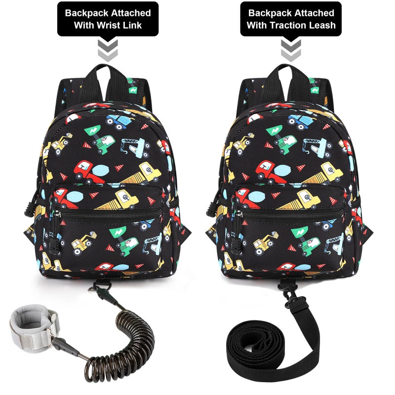 Accmor Toddler Harness Backpack Leash, Cute Excavator Kids Backpack with Anti Lost Wrist Link for Outdoor Walking, Mini Black Child Backpack Wristband Tether Leashes for Boys Girls Aged 1-3 Years Old - Image 4