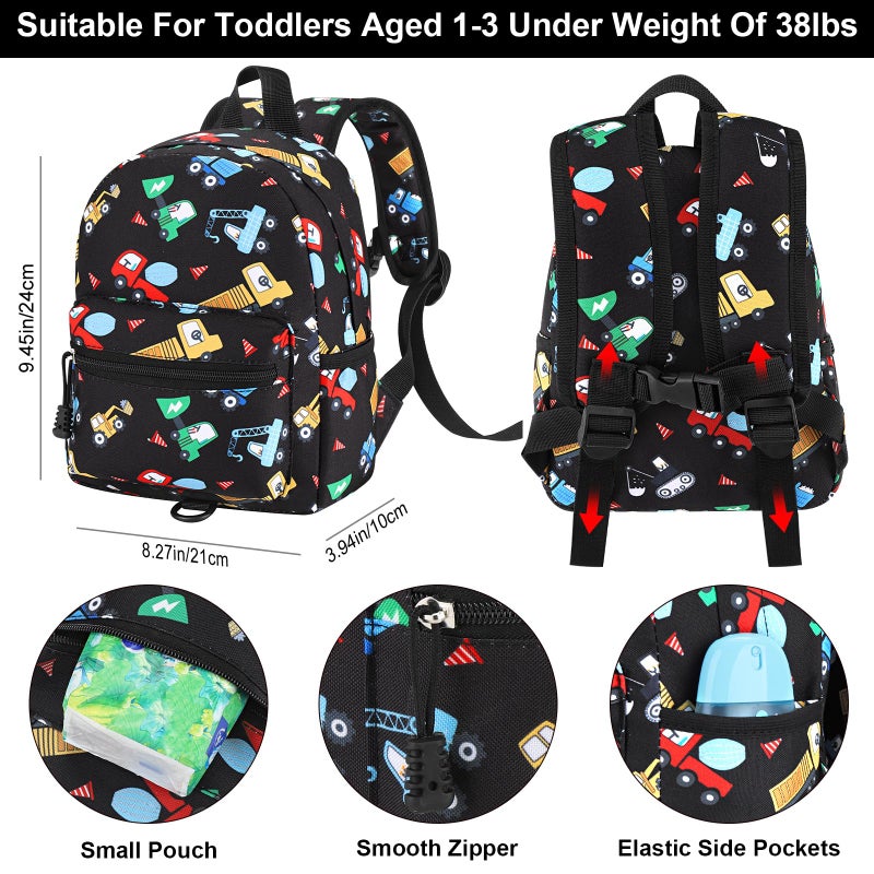 Accmor Toddler Harness Backpack Leash, Cute Excavator Kids Backpack with Anti Lost Wrist Link for Outdoor Walking, Mini Black Child Backpack Wristband Tether Leashes for Boys Girls Aged 1-3 Years Old - Image 2