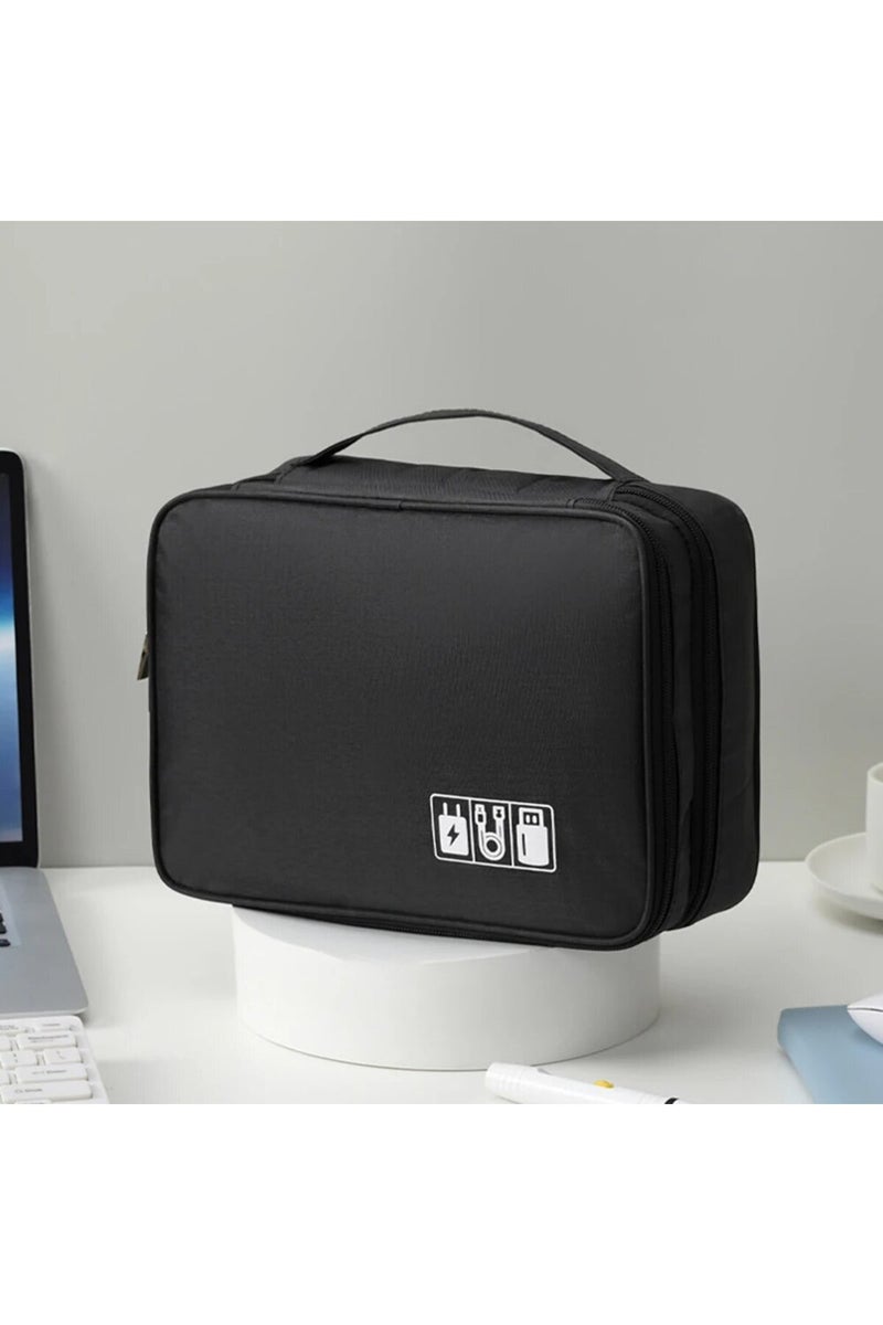 Black Multifunctional Digital Bag Data Cable Headphones Hard Drive Power Supply Digital Handbag Elec