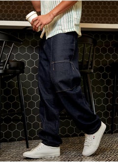 Campus Sutra Men's Navy Blue Baggy Cargo Denim Jeans  - Image 1