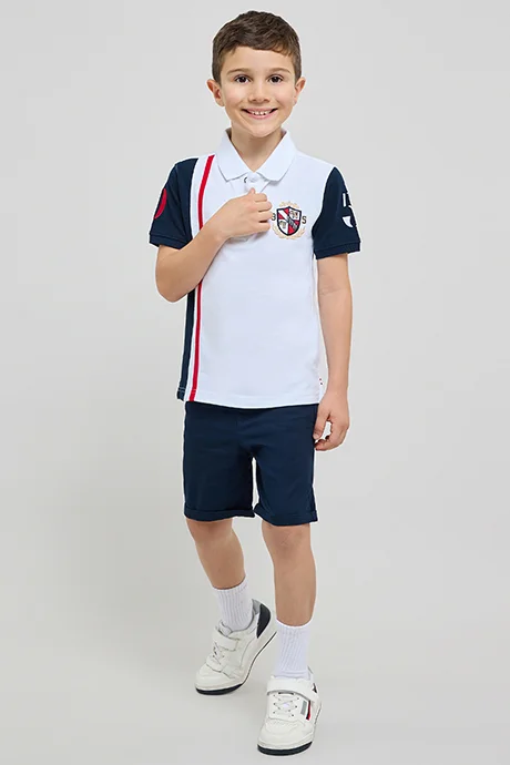 R&B Color Block Polo T-Shirt with Short Sleeves