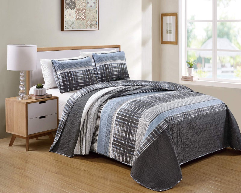 Kids Zone Home Linen Charcoal White Light Grey Stripe Plaid Pattern Unisex Bedspread New TwinTwin Extra Long