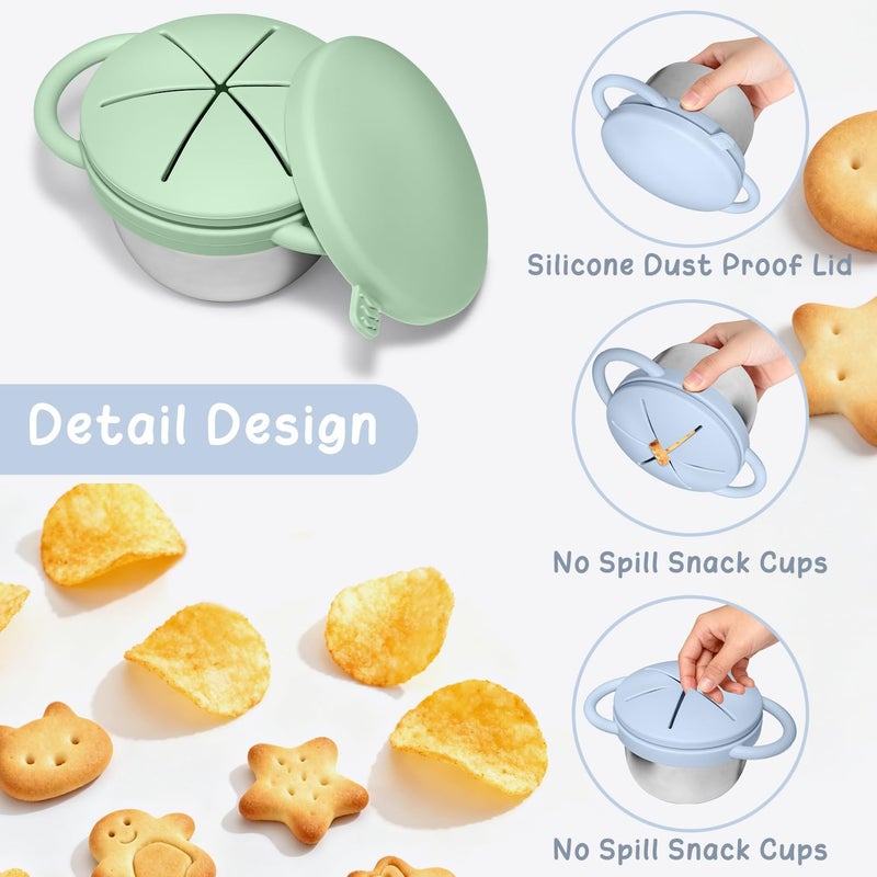JVEOO 2 Pack Toddler Snack Cups, Baby Stainless Steel Snack Containers for Kids with Spill Proof Food Grade Silicone Lids & Handles 9 OZ No Spill Baby Snack Box for Mess-Free Snacking - Image 3
