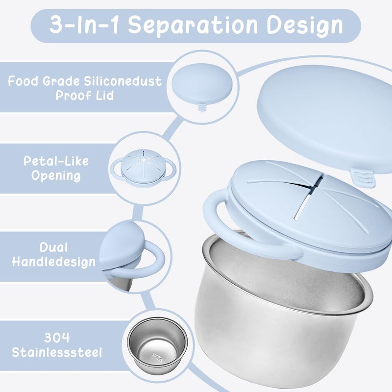 JVEOO 2 Pack Toddler Snack Cups, Baby Stainless Steel Snack Containers for Kids with Spill Proof Food Grade Silicone Lids & Handles 9 OZ No Spill Baby Snack Box for Mess-Free Snacking - Image 2